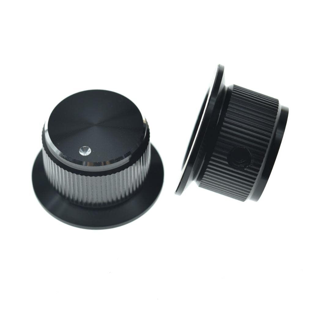 KAISH 2pcs Aluminium Potentiometer Knobs 1/4" Universal Top Hat Knobs Bell Control Knob with Set Screw for Guitar/Bass/AMPS/Preamps Black with Polished Edge and Indicator - Image 4