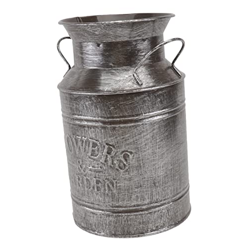 Alipis Retro Iron Sheet Bucket Flower Arranging Bucket Silver European Style Vase Old Treatment Decorative Flower for Home Garden