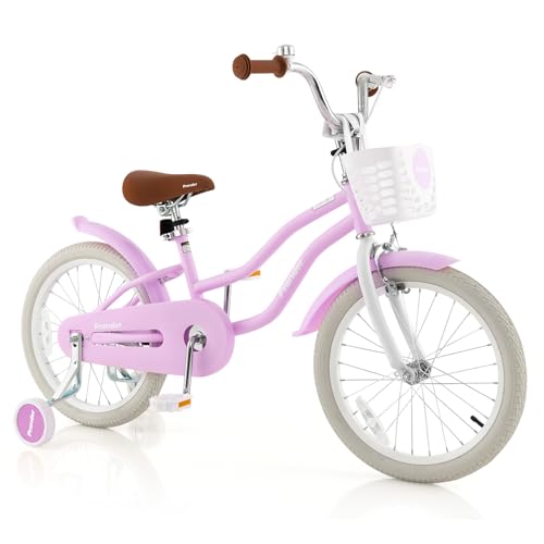 Image of BABY JOY Kids Bike, 12 14 16 18 20 Inch Boys Girls Bike w /Removable Basket | Kids Bicycle with Adjustable Seat & Handlebar, Handbrake & Coaster Brake, Training Wheels or Kickstand (Multi-Color Choices)