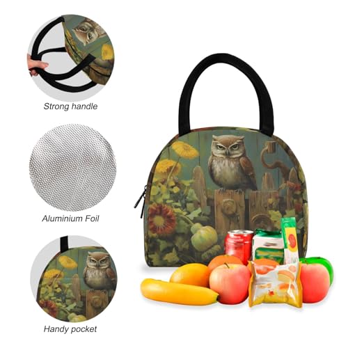 Backpack Lunch Box Set Large Capacity Travel Backpacks and Insulated Lunch Bag for Commute Hiking Picnic Cute Owl Fence Print4