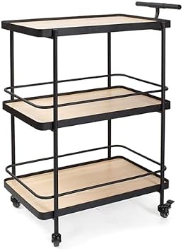 3 Tier Metal Wood Kitchen Cart with Wheels and Handle - Commercial Rolling Cart for Drinks, Desserts, Coffee - Ideal for Hotel, Restaurant, Bar Service, Home Use