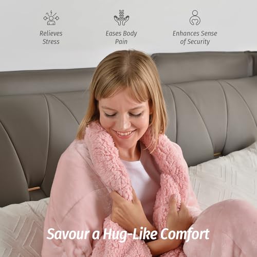 Wemore Sherpa Fleece Weighted Blanket for Adult, 15 lbs Dual Sided Cozy Fluffy Heavy Blanket, Ultra Fuzzy Throw Blanket with Soft Plush Flannel Top, 80 x 87 inches, Pink on Both Sides
