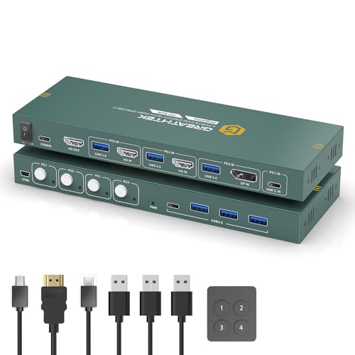Image of KVM Switch 4 Computers 1 Monitor HDMI Displayport USB C 4K@60HZ Monitor Switcher Sharing 4 USB C&A Devices,Supported EDID