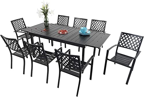 Phi Villa 9 Piece Outdoor Dining Table Sets, Expandable Rectangular Metal Dining Table And 8 Bistro Outdoor Metal Chairs For Patio, Deck, Yard #TOP3