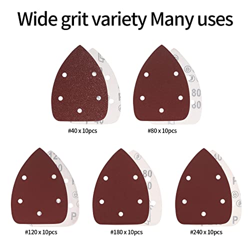 50 Pcs Mouse Detail Sander Sandpaper, 40/80/120/180/240 Grit Hook And Loop 140Mm Mouse Sander Pads, Sander Replacement Pads, Assorted Triangle Sandpaper For Detail Mouse Sander #TOP2