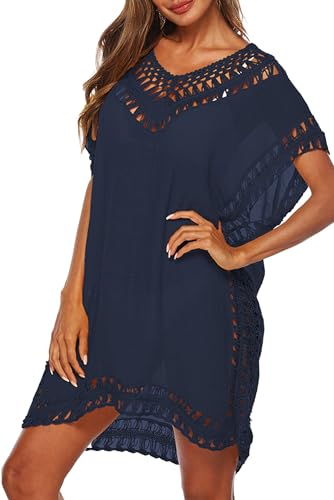 Image of Adisputent Womens Swimsuits Cover Ups Crochet Chiffon Beach Cover Bathing Suit Bikini Wear Coverups Dress