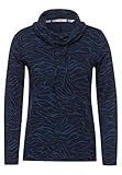 Durch den Volumenkragen und das Muster eignet sich das T-Shirt ideal als Kombipartner für Strickjacken
