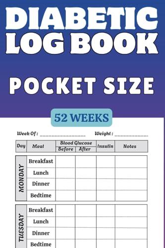 Diabetic Log Book. Pocket Size: Portable Daily Blood Sugar Tracker for Glucose Monitoring, Recording, Insulin Doses, Meals & Notes | Weekly Small ... 2 Diabetics, 1 Year | Size 4"X6" / 104 Pages