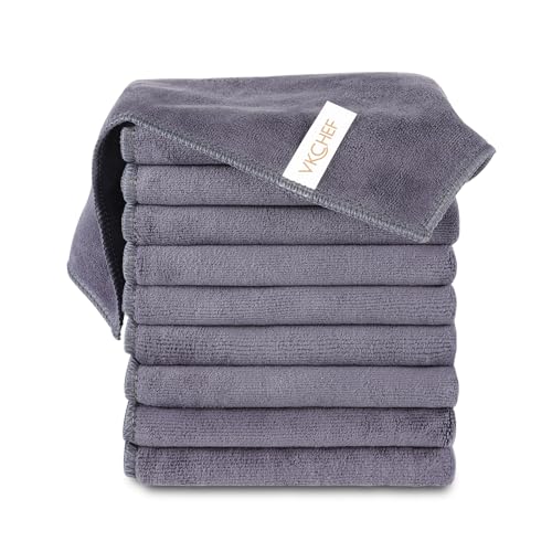 VKCHEF マイクロファイバークロス ふきん 厚手 強力吸水 速乾 クリーニングタオル キッチンタオル 業務用 ぞうきん 洗車 雑巾 食器 窓鏡 台拭き 掃除用品【10枚 ダークグレー 30*30cm】