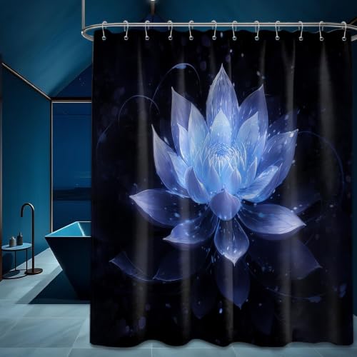 QGHOT Black and Navy Blue Extra Long Shower Curtain, Tall 72X84 in, Lotus