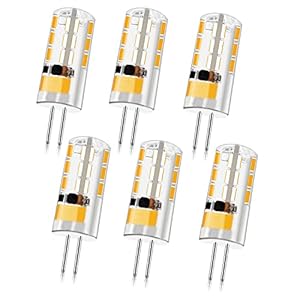 angevol ampoules g4 led,6 pièces 3w ac/dc 12v ampoules d'éclairage équivalent à 30w halogène, blanc chaud 3000k, non dimmable, remplacement pour hotte et lusture
