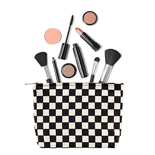 Pazimiik Makeup Bags For Purse Zipper Cosmetic Pouch Large Travel Canvas Make Up Organizer Tool Pouch For Women And Girls, Checkered Black #TOP2