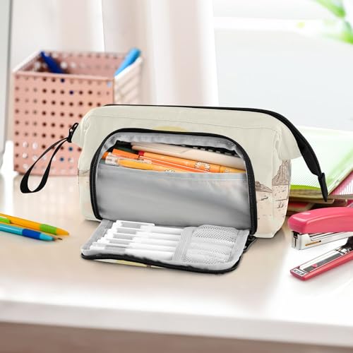 Image of Fisyme Western Desert Cowboy Pencil Case Large Capacity Pencil Pouch Pen Bags Box Big Makeup Pencil Case Organizer