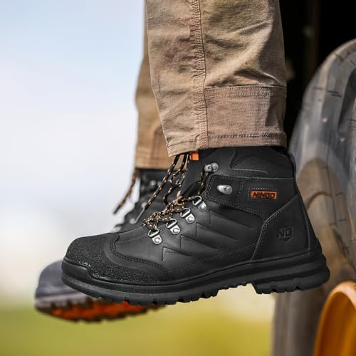 Image of NINGO Mens Steel Toe Work Boots, Full Grain Leather, Oil and Slip Resistant, Puncture Proof Construction Boots with Breathable Lining, Anti-static, Mens Safety Boots for Industrial, Warehouse