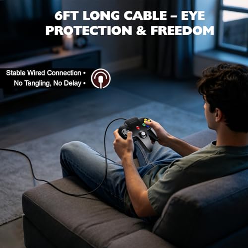 Image of miadore 2 Pack Classic N64 Controllers (Black) Bundle with 2 Pack 6FT N64 Controller Extension Cable