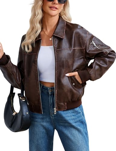 Tanming Womens Leather Jacket Fall Fashion Motorcycle Biker Bomber Jacket Zip Up Winter Coat Outerwear(WineRed-M)