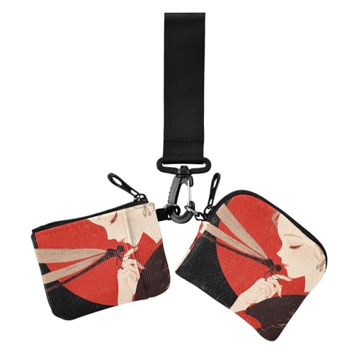 Retro Dragonfly Anime Chinese Style Dual Wristlet Wallets for Women Large Capacity ID Card Holders Protector with Zipper Pocket for Work Travel 2 Pcs