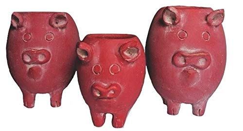 Kalalou Set Of Tall Clay Pig Planters, One Size, Red #TOP2