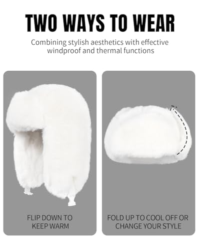 Image of Ushanka Hat for Men Women Winter Cozy Plush Fur Russian Hat with Ear Flaps, Fluffy Furry Fuzzy Windproof Warm Trapper Hat
