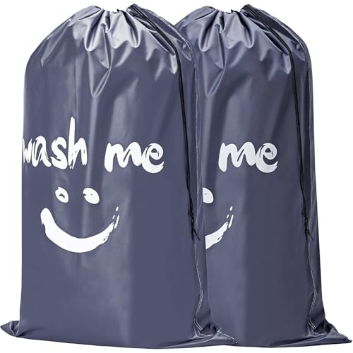 Image of HOMEST 2 Pack XL Wash Me Travel Laundry Bag, Dirty Clothes Organizer, Large Enough to Hold 4 Loads of Laundry, Easy Fit a Laundry Hamper or Basket, Grey
