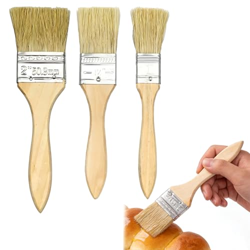 Set De 3 Pinceles De Repostería Para Cocina, Cepillos De Cerdo Natural De Diferentes Tamaños, Aptos Para Mantequilla, Aceite, Salsas Y Pastelería, Resistentes Al Calor Y Fáciles De Limpiar, Con M