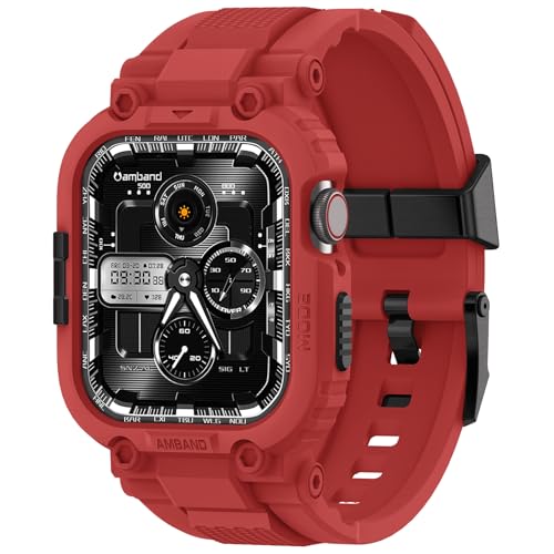 Image of amBand Bands Compatible with Apple Watch 9 /8 /7 /SE (3 /2 /1) /6 /5 /4 45mm /44mm Case for Men, M1 Sport Series Rugged Bumper Protective Cover for iWatch SE3 /SE2 /6 /SE /5 /4 /3 44 mm 42mm - Mars Red