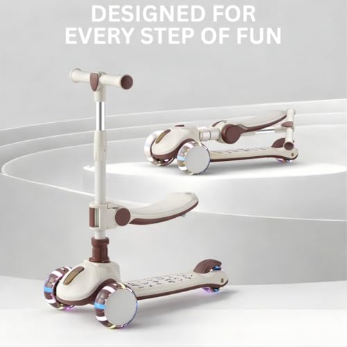 Image of CloudGlide 2-in-1 Kids Scooter - Minimalist Edition | Seat + Standing Mode |PU Flashing LED Wheels | Ideal for 3-12 Years Old Boys & Girls.(KS-267-Brown).