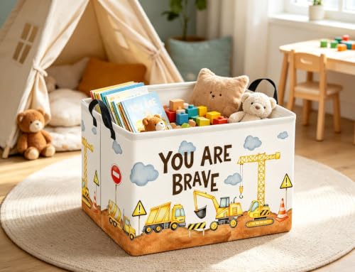 Image of Rectangular Kids Storage Basket Baby Gift Basket Cute Toy Storage Bin Organizer Shelf Book Basket Room Decor(Excavator)