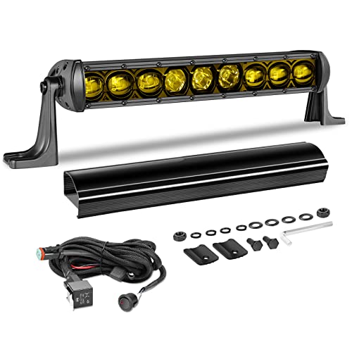 Image of 12 inch 6300LM Amber Single Row LED Light Bar w /Wiring Kit & Cover