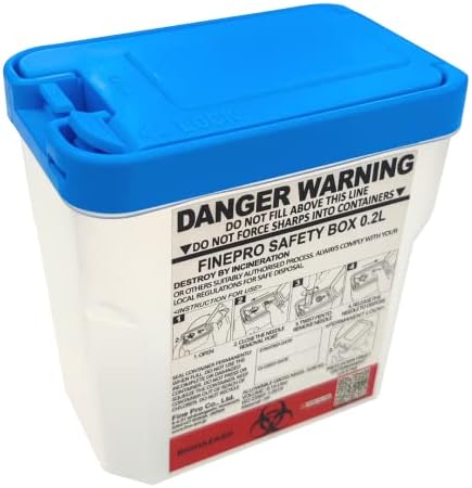 FINEPRO 0.2L Size Portable Pen-Needle Disposal Container Diabetes Care (0.2L, Blue+Clear, 1)