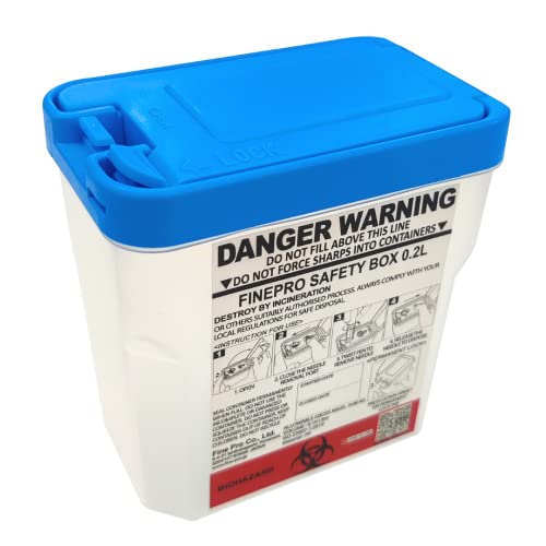 Finepro 0.2L Size Portable Pen-Needle Disposal Container Diabetes Care (0.2L, Blue+Clear, 1) #TOP2