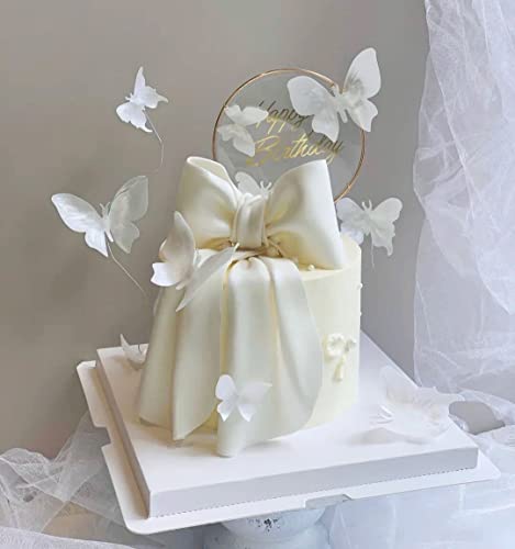 White Butterfly Cake Toppers, 11Pcs Butterfly Cupcake Toppers Happy Birthday Metal Gold Cake Topper For Girls Women's Birthday Cake Party Decorations #TOP4