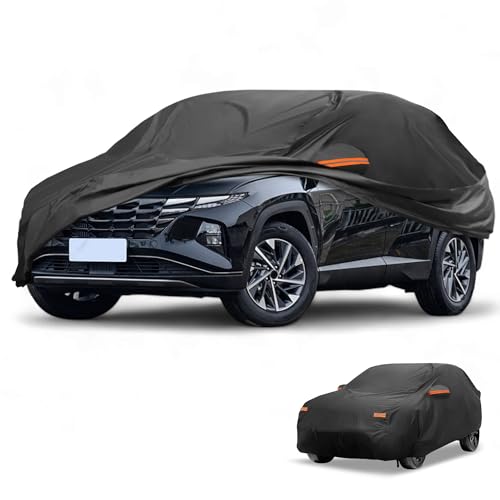 Partuto Funda de Coche Impermeable para Todo Clima Protección Solar y contra la Lluvia Exterior Completa para Hyundai Tucson 2004-2024 210D-PU Negro con Franjas Reflectantes.