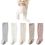 Apone Fatu Baby Girls Socks,Toddlers Ruffle Sock,Girl's Knee-High Stockings, Kids Cozy Warm Solid Color Long Socks (US, Age, 6 Months, 12 Months, Non Slip 5Pairs)