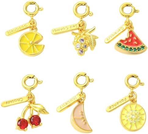 [BEROZA] 6個 キュービックジルコニア フルーツチャーム ミニ スイカ チェリー レモン グレープ ダングルペンダント クラ