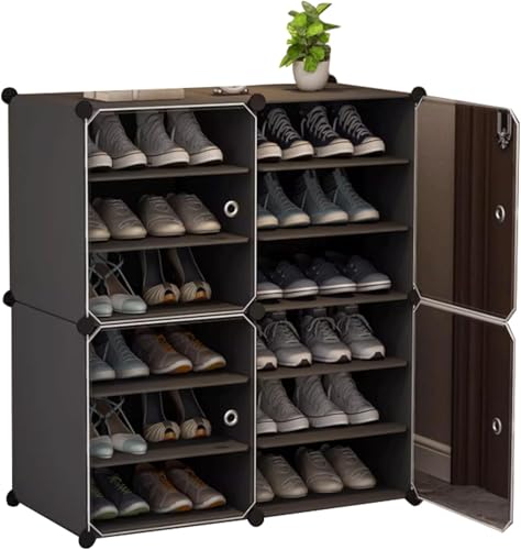 Image of Shoe Rack Multipurpose 5 Shelves Shoe Rack with Zip Door Cover & Side Pockets, Multiuse Wide Shelve,Rack for Footwear, Toys, Clothes (Dark Grey, 12-Layer)