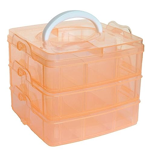 GaxQuly 3 Layer-18 Grid Transparent Plastic Organizer Jewelry Craft Accessories Storage Box/Basket/Container (Orange)