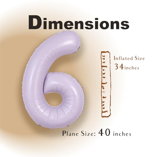 Image of SUWEN 40 Inch Light Purple Large 6 Balloon Number Big Foil Helium Lavender Number Balloons Huge Mylar 0-9 Giant Jumbo Happy 6th Birthday Party Anniversary Decorations