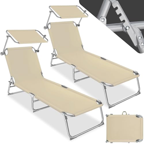 tectake Set de 2 Tumbonas Exterior con Respaldo Regulable, Plegables - Beige