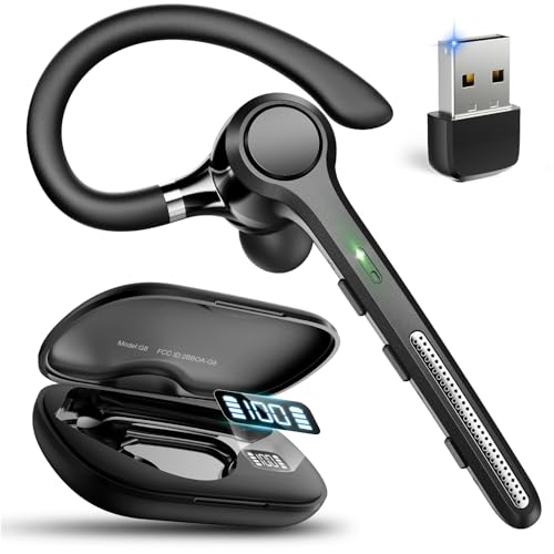 Ngsod Bluetooth Headset V5.4, Bluetooth Earpiece with 500mAh Charging Case, 50H Talk Time Wireless Headset with Mic for Computer Cell Phones, Hands Free Noise Canceling Headphones for Work-Black