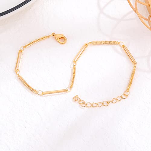 Image of Womens Dainty Gold Chain Bracelet,Simple Layered Chain Bracelets,Beaded Turquoise Bracelet,Charm Crystal Bar,Heart,Karma,Triangle,Pearl Bracelets for Women