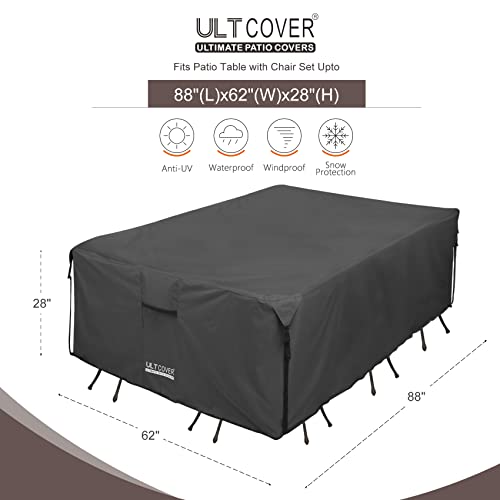 Ultcover 600D Tough Canvas Durable Rectangular Patio Table And Chair Cover - Waterproof Outdoor General Purpose Furniture Covers 88Lx62Wx28H Inch, Black #TOP1