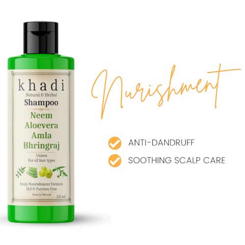 Image of Khadi Neem Aloe Vera Amla Bhringraj Shampoo | Scalp Nourishment & Hair Strength | Khadi Herbal Shampoo for Women & Men | Sulfate, SLS & Paraben Free 210 ml