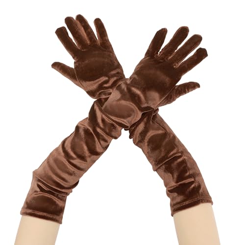 Elerevyo Women's Velvet Elbow Length Full Finger Evening Glove for Elegant Formal One Size Brown