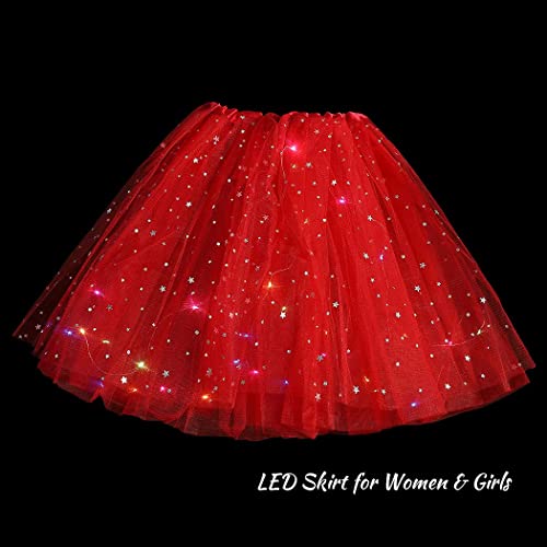 Dresbe Women's Led Skirt Light Up Star Tutus Glow Tulle Dance Skirts Party Rave Festival Christmas Halloween Clothes (Red) #TOP5