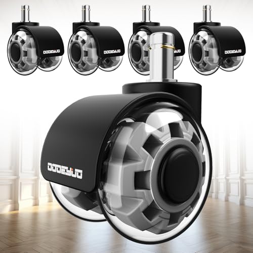 2 Inch Office Chair Wheels for IKEA Chairs,Stem 3/8-7/8,Set of 5,Heavy Duty Chair Casters, Quiet, Durable, Smooth Rolling, Transparent TPU & Nylon, 880LB Load Capacity, Suitable for Hardwood Concrete