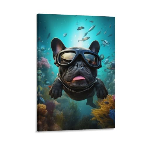 Toile Swimming Puppy pour salon et chambre - Décoration murale moderne 50x75cm
