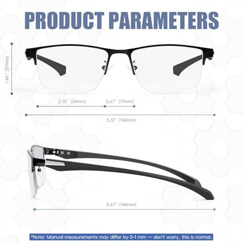 Men's Progressive Multifocal Reading Glasses 2 Pack 1.5x Blue Light Blocking Computer Readers Anti Eyestrain