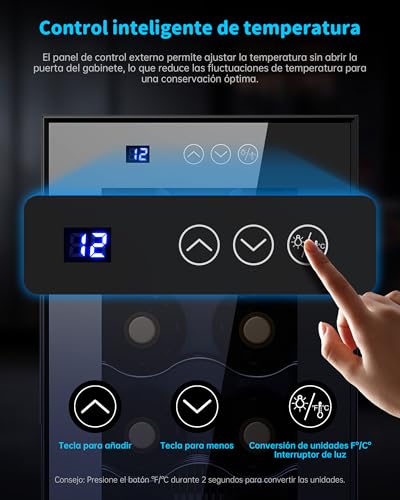Miniatura 4 de Wie Vinoteca 12 Botellas, 33 L Nevera Vinos, 26db, 8-18 C Con Pantalla Táctil Inteligente Led, Refrigeración Termoeléctrica, Puerta De Cristal Espejado, 5 Estantes Ajustables, Luz Led