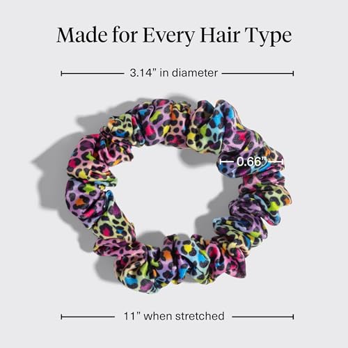 Image of Lisa Frank x Kitsch Ruched Satin Scrunchies for Women - Softer Than Silk Scrunchies | Hair Ties No Damage for Frizz-Free Sleep - Rainbow Leopard 4 pcs